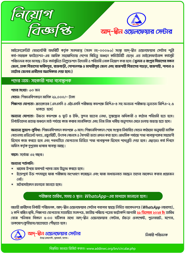 job-8a Ad-Din Welfare Centre job Circular 2024